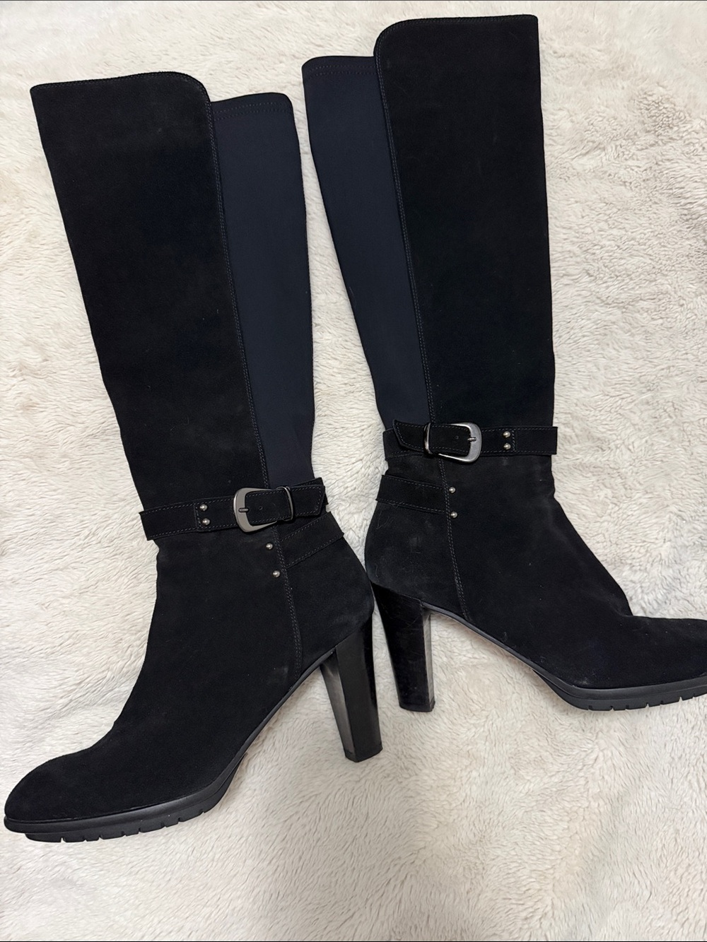 Aquatalia | Waterproof Black Suede Over-the-Knee Heeled Boots | 8.5